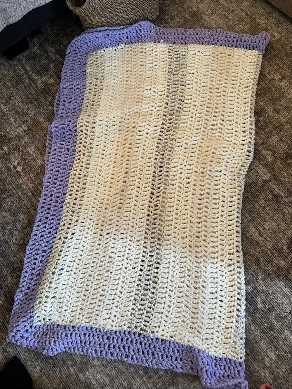 Handmade Cream and Lavender Crochet Throw Blanket - Home Accents